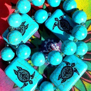 Turquoise Sea Turtle Double Stretch Bracelets